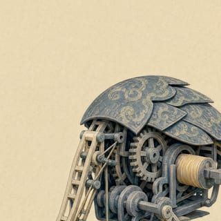 The scalloped storm-pattern shell closing over the gear train.